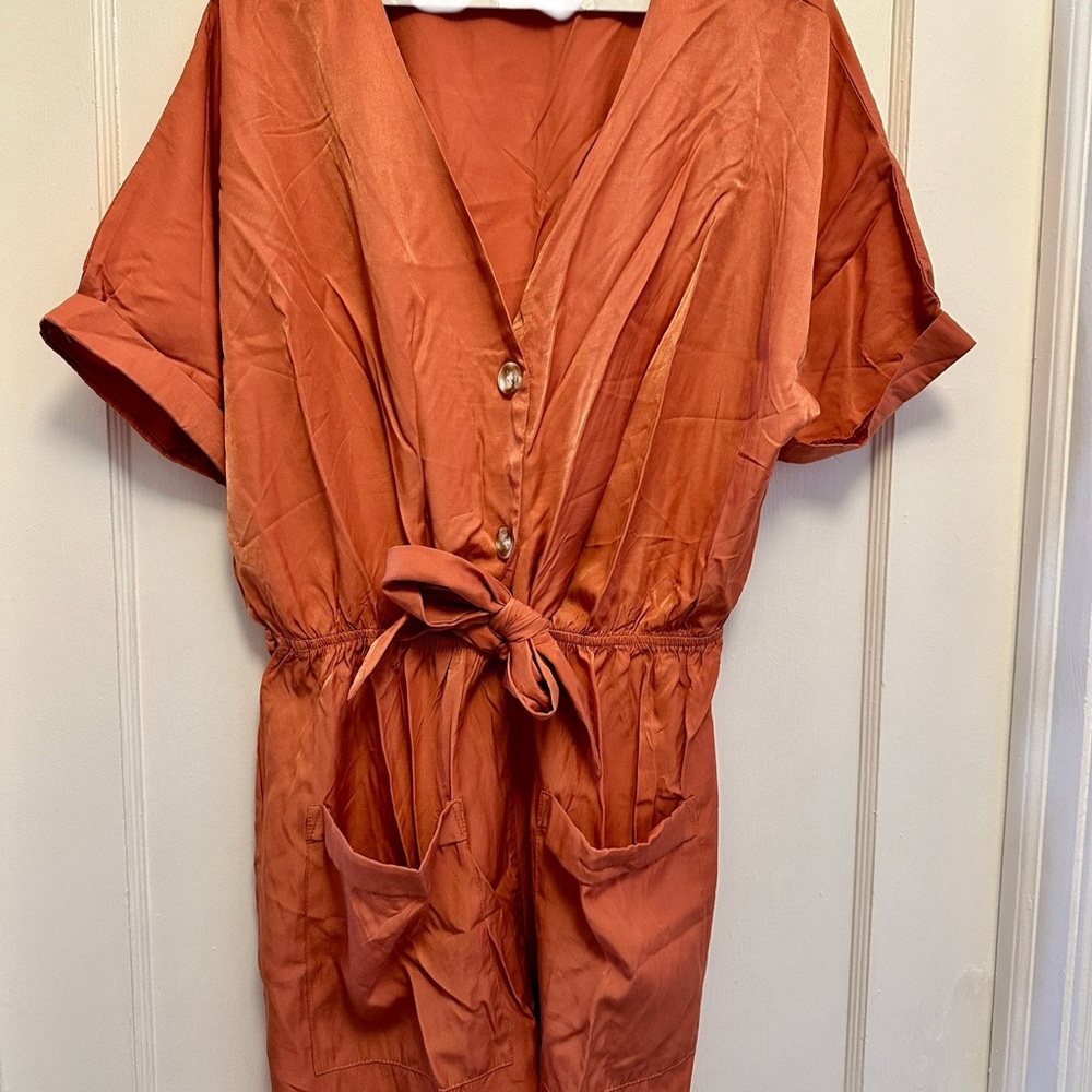 Coral Button-Up Tie-Front Romper